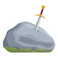 Legendary sword in the stone emerging from rock, excalibur, king arthur vector