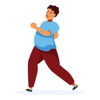 Overweight man running away from something while looking backwards vector