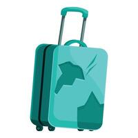 Broken cyan suitcase showing damage after mishandling during travel vector