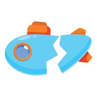 Broken submarine sinking underwater, showing danger and risk vector