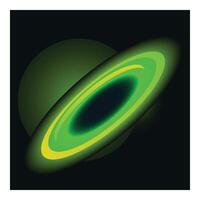 Green planet with glowing rings orbiting in space vector