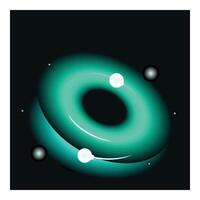 Glowing turquoise torus rotating in space with planets and stars vector