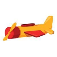 Yellow and red toy airplane flying with rotating propeller vector