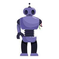 Purple robot standing with exposed wires and spring vector