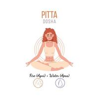 Ayurvedic physical constitution. Pitta dosha. Color type and body composition depending on dosha. Mesomorph in yoga pose. illustration isolated on white background vector