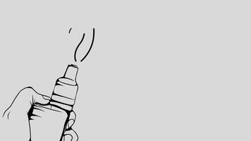 Animated hand holding vape icon. Smoker line animation. Floating vaporizer, yawning. Clouds of smoke, fog. Isolated illustration on a white background. video
