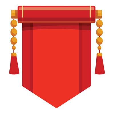 Red chinese hanging scroll banner with golden tassels and beads