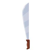 Large sharp machete with wooden handle pointing downwards vector