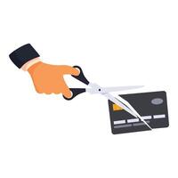 Businessman cutting credit card with scissors, refusing online payment methods vector