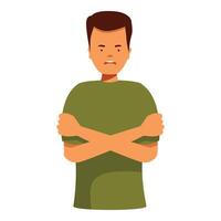 Grumpy man crossing arms showing displeasure and disagreement vector