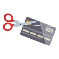 Scissors cutting credit card in half, symbolizing debt cancellation vector