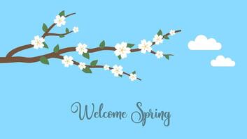 Welcome spring, sakura blossom flat simple illumination vector