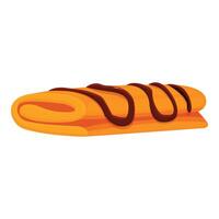 Rolled pancake with chocolate topping on white background vector