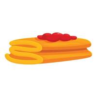 Folded pancakes with red jam on top of a white background vector