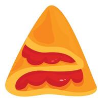 Delicious folded crepe with red strawberry filling forming a triangle vector