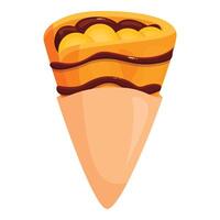 Delicious crepe with chocolate and banana filling wrapped in paper cone vector