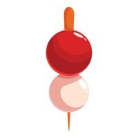 Round candy apple on a stick reflecting on white background vector