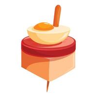 Canape with boiled egg, ham, and cheese on a stick, catering appetizer vector