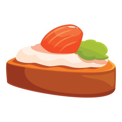 Delicious canape with salmon, cream cheese and greens decorating party table