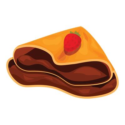 Delicious folded crepes with chocolate cream and a strawberry topping