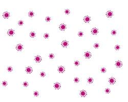Pattern of pink virus particles scattered across a white background. Perfect for illustrating concepts of infection, contamination, or disease transmission vector
