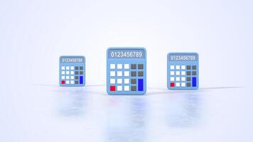 Stylized Calculators on a Light Reflective Floor. 3D Calculators Animation. 4K video
