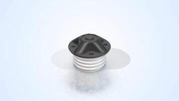 Gas Cap on a Light Reflective Floor. Realistic Plastic Gas Cap 3D Animation. 4K video