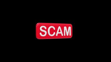 Scam 3D Text Box Rotating on a Transparent Background. Seamless Loop. Fraud. 4K video