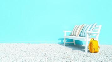 Minimalist outdoor design with striped cushions and light gray gravel ground photo