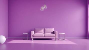 Minimalist living room with a bright purple color scheme and modern furniture photo