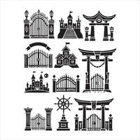 Gate icon set silhouette on white background vector