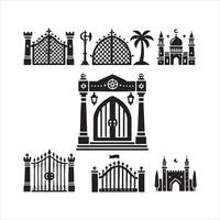Gate icon set black silhouette on white background vector