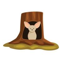 Fennec fox hiding in tree trunk, cute desert animal seeking shelter vector