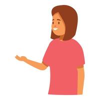 Smiling girl showing or presenting something with open hand palm up vector