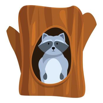 mapache ocultación en el hueco de un árbol maletero en el bosque vector