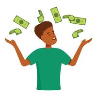 Happy man juggling with money bills, wealth and success concept vector
