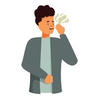 Man feeling bad smell and covering nose with hand vector