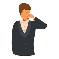 Man in suit pinching his nose to avoid unpleasant odor vector