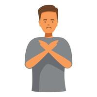 Young man showing stop sign with crossed arms and serious expression vector