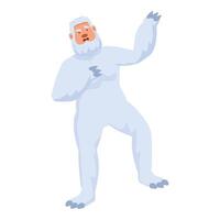 Yeti or bigfoot walking and pointing with finger, mythical creature having fun vector