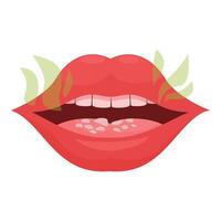 Open mouth showing halitosis and dry tongue representing bad breath and oral hygiene issues vector
