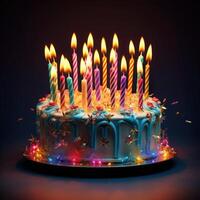 Happy Birthday Greeting Card Cake in Bokeh Background photo