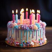 Sweet Celebration Birthday Cake with Six Glowing photo