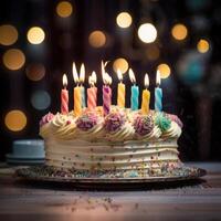 Elegant turquoise birthday cake with gold drip icing photo