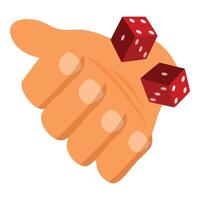Croupier hand rolling red dice on white background vector