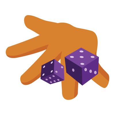 Hand throwing purple dice, gambling and risk taking concept