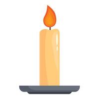 Burning paraffin candle with melting wax on a plate is standing on a white background vector