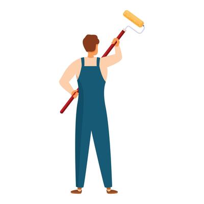 Painter holding paint roller and getting ready to paint wall