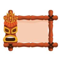Wooden frame with tiki mask and blank space for text is showing polynesian culture vector