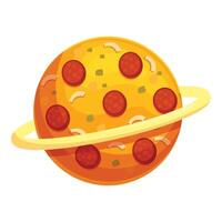 Planet pizza rotating in space with ring, a delicious cosmic delight vector